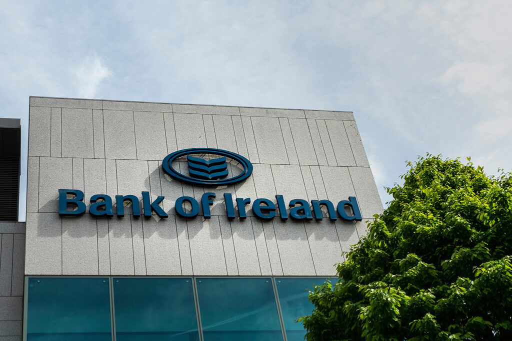 Bank of Ireland logo on exterior of the bank